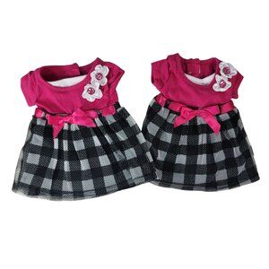 Dollie & Me Doll Dress Black Check Pink Top Bow Flower Rhinestone Set of Two